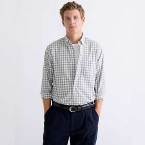 J. Crew Shirt Mens Medium Green Gingham Slim Fit Flex Washed Button-Down Stretch